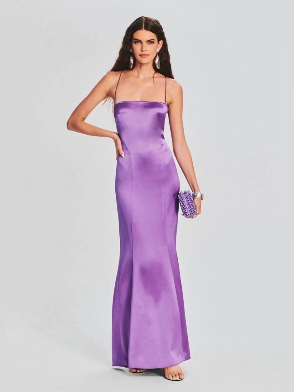 Retrofete Lucinda Orchid Purple Satin Slip Maxi Dress